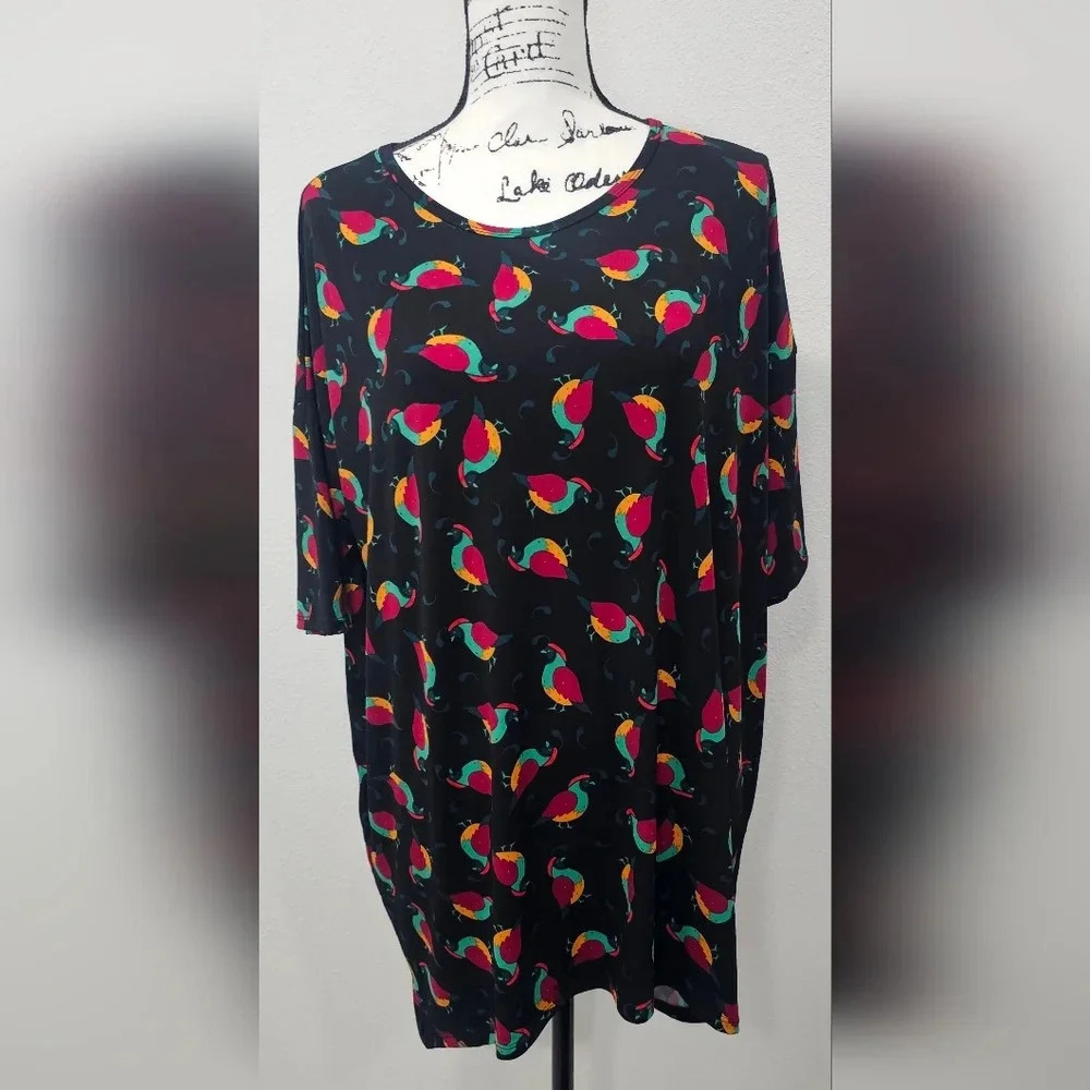 LuLaRoe Women's Irma Quail Print High Low Short Sleeve Tunic Size M NWT